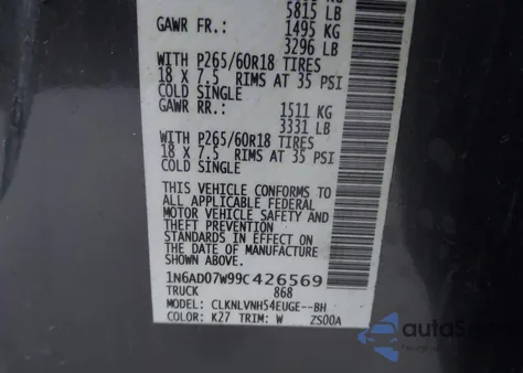 2009 Nissan Frontier Le from USA, damaged, VIN 1N6AD07W99C426569